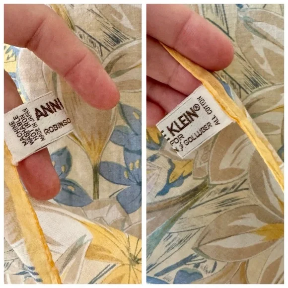 70s Vintage Anne Klein Swiss Dot & Floral Print Cottagecore Cotton Scarf Wrap - Picture 15 of 17